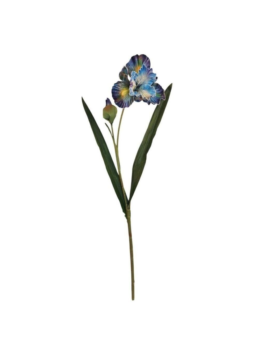 Artificial Iris Flower 33 Inch Tall Blue Faux Iris Stem Hand Painted Look Floral